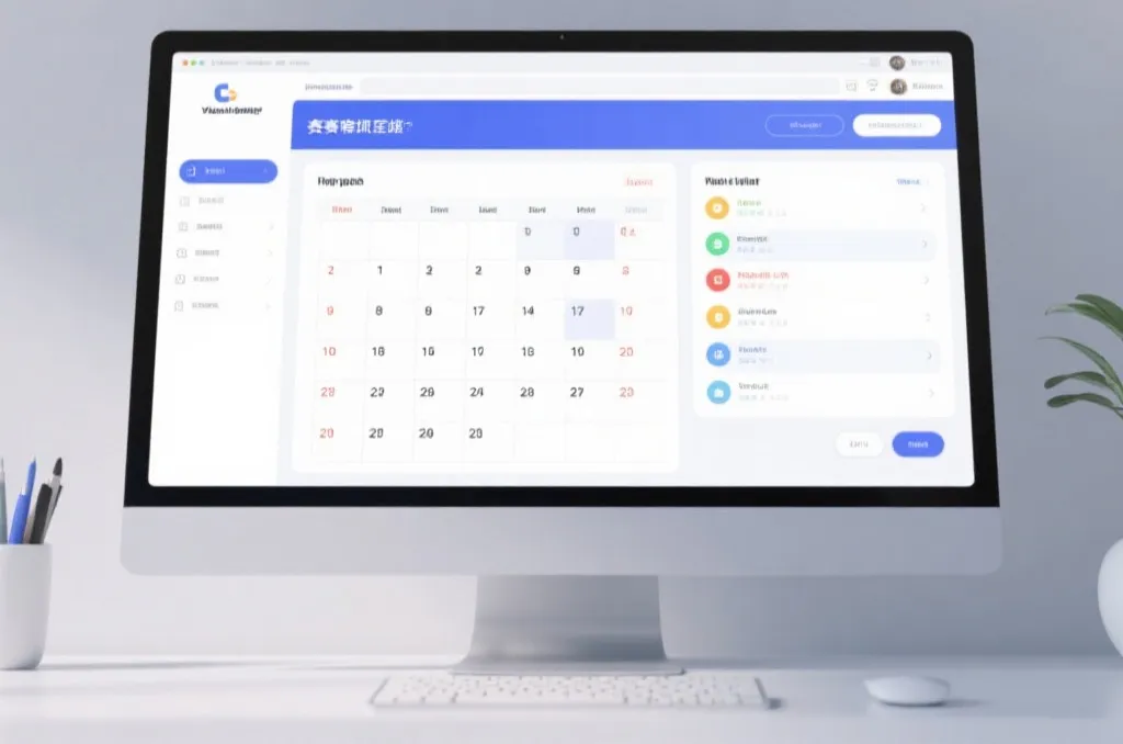 赛程管理界面示意图，包含日历、表格与提醒卡片的组合布局